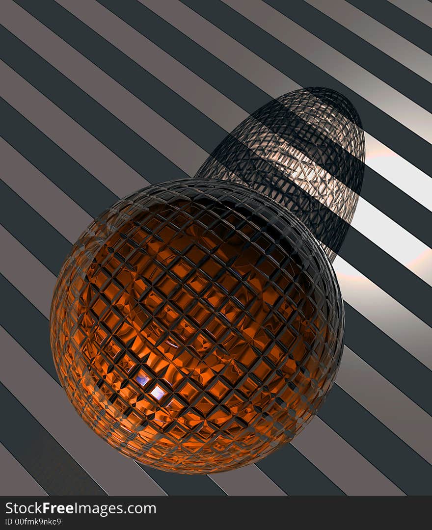 3d rendered orange glitter ball on striped background with shadow. 3d rendered orange glitter ball on striped background with shadow