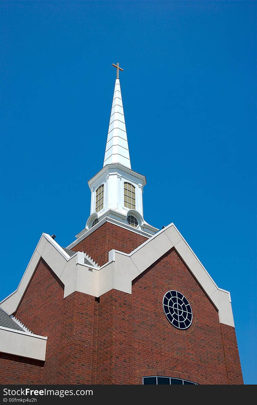 A decorative building in the blue sky background