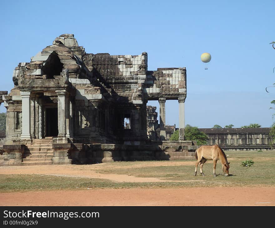 Angkor wat ruin, pony, balloon