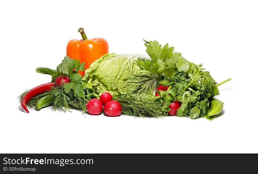 Different fresh tasty vegetables isolated on white background