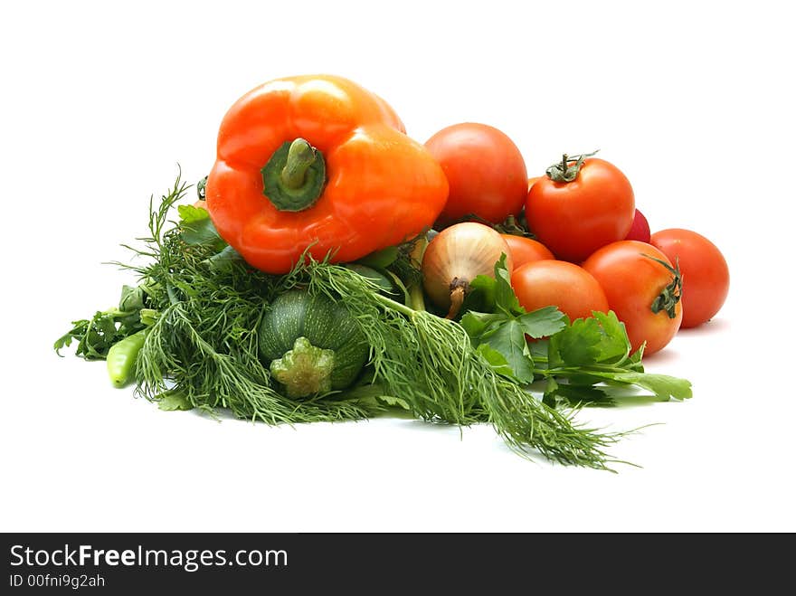 Different fresh tasty vegetables isolated on white background