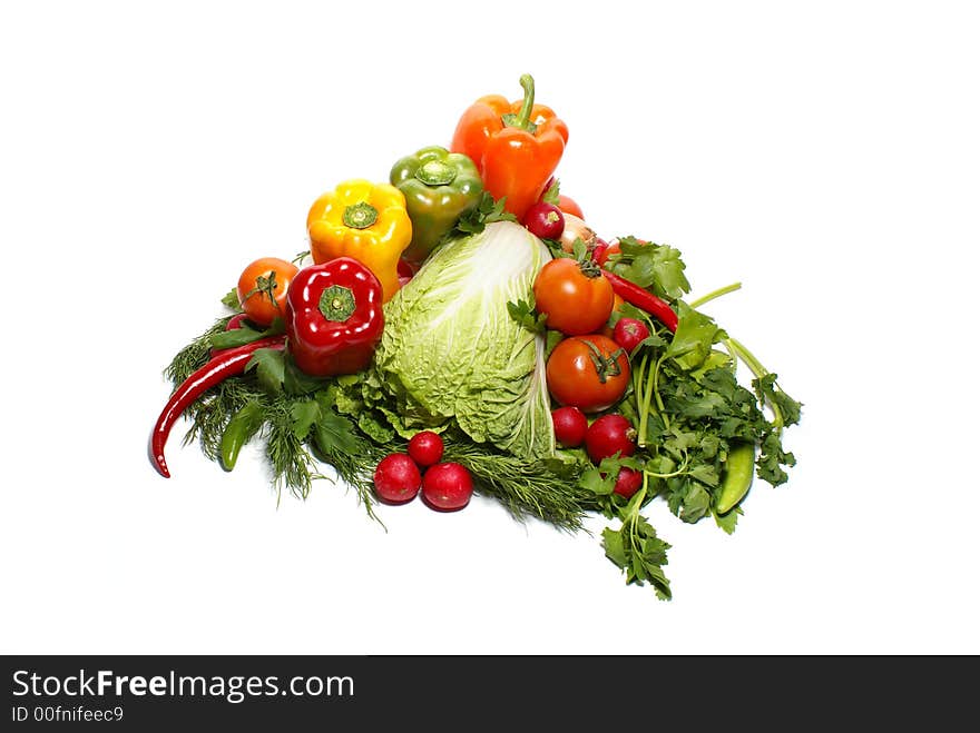 Different fresh tasty vegetables isolated on white background