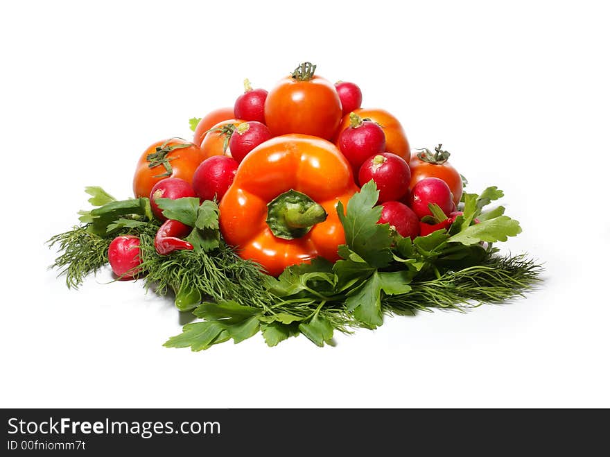 Different fresh tasty vegetables isolated on white background