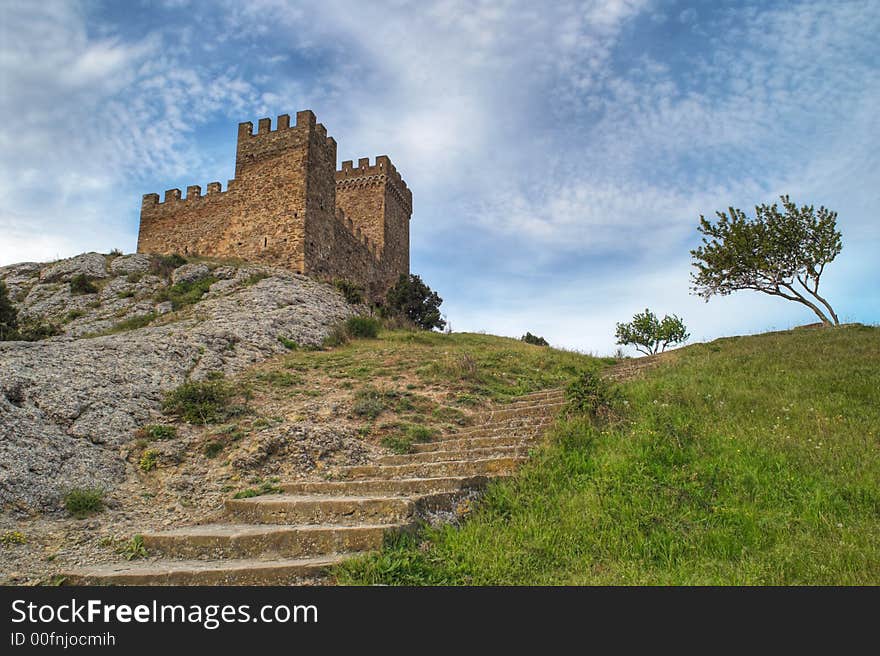 Stone staircase to tower