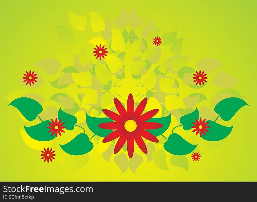 Fresh summer foliage fantasy with green leafs and red flowers