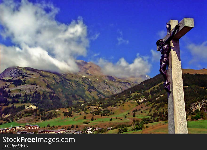 Crucifix in village border,French