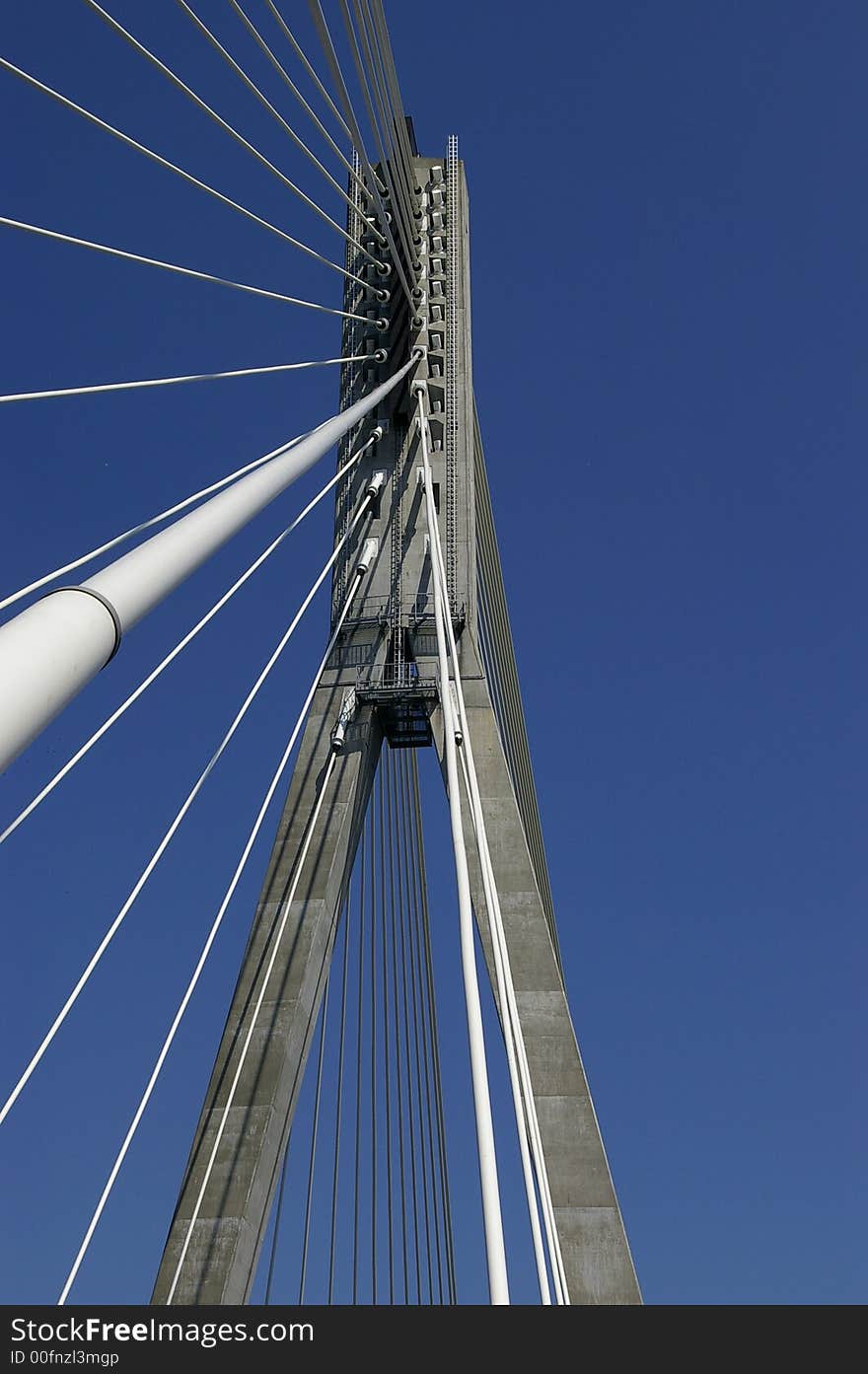 Suspension bridge pillar with lines