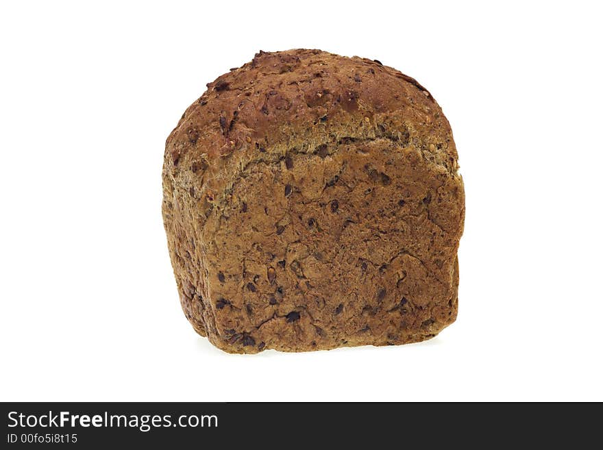 Loaf of cereal rye bread isolated on white background