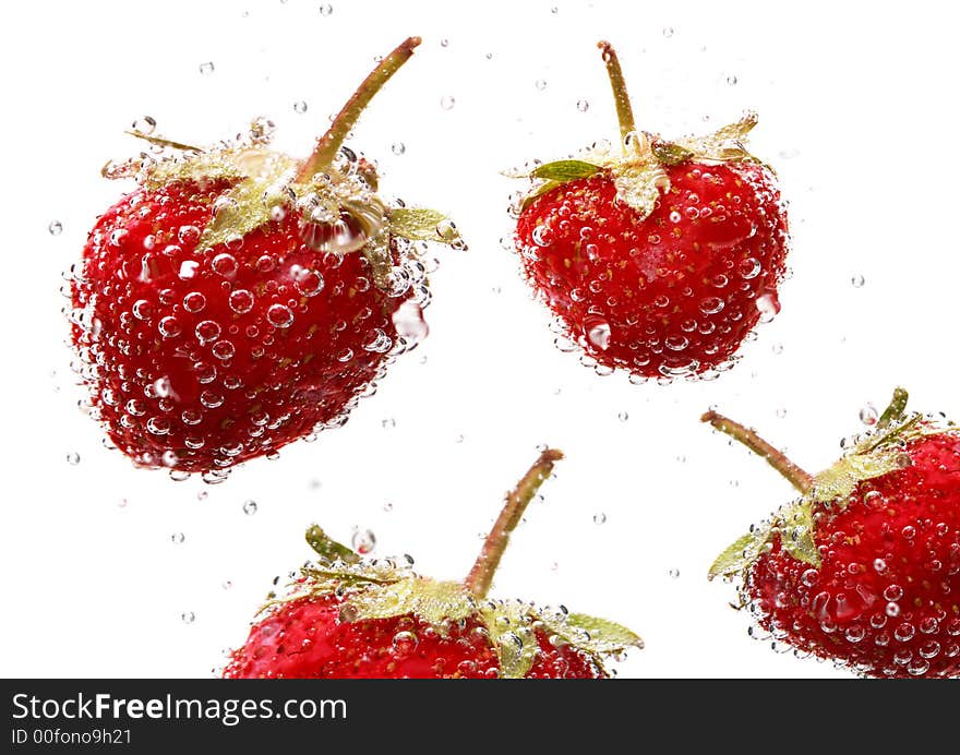 Strawberries in water isolated on white background. Strawberries in water isolated on white background