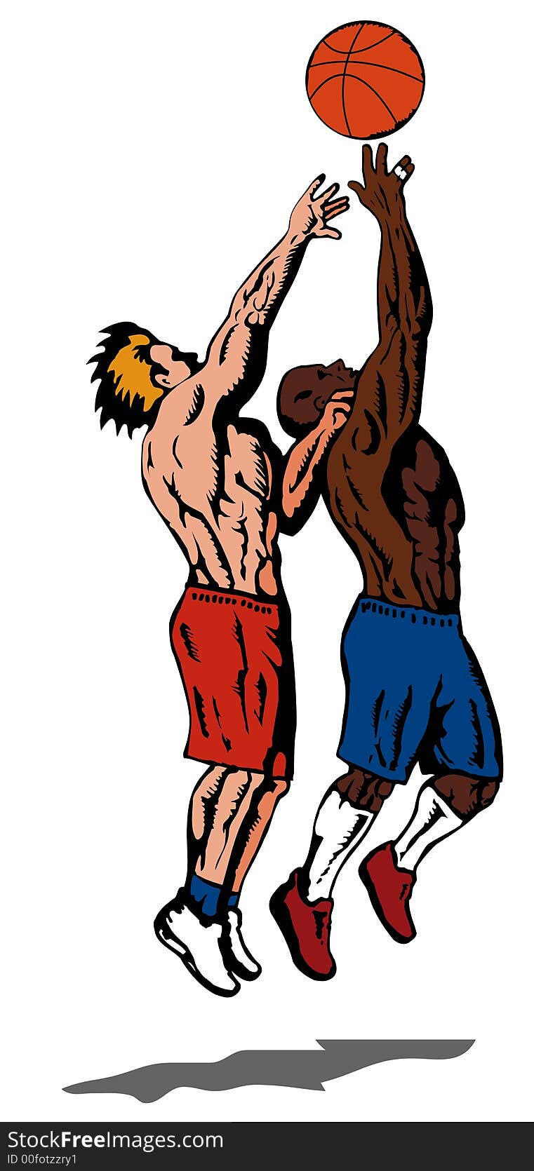 Illustration on street basketball with 2 players rebounding. Illustration on street basketball with 2 players rebounding