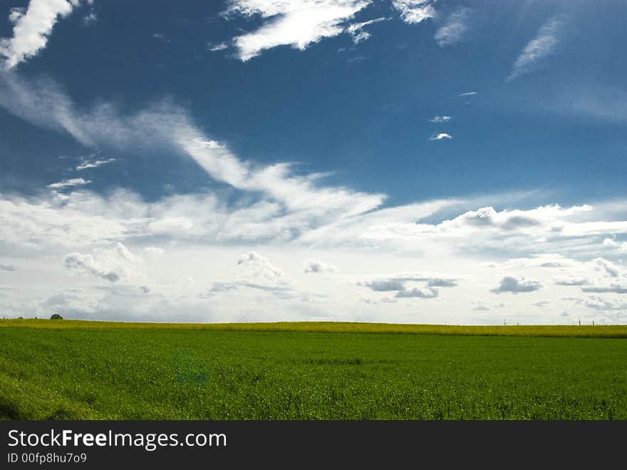 Landscape whit blue sky and green hill in Poland. Landscape whit blue sky and green hill in Poland