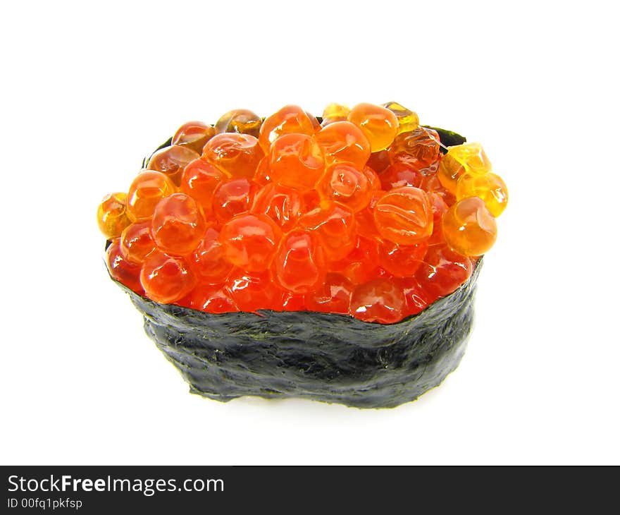 Sushi with the red caviar, isolated on a white background. Sushi with the red caviar, isolated on a white background.