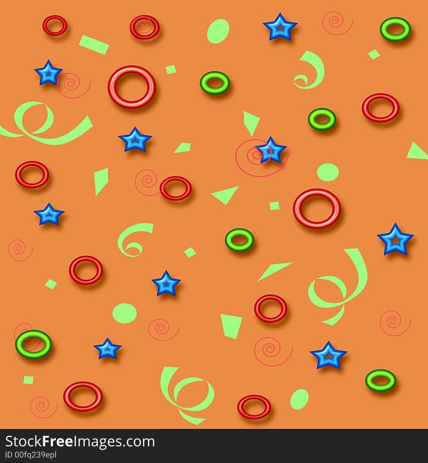 Colorful 3d shapes and confetti scattered on solid background. Colorful 3d shapes and confetti scattered on solid background