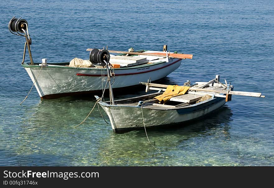 Two fishing boats in croatia close up shoot