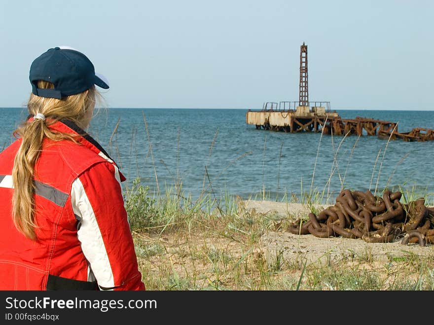 The girl and a mooring