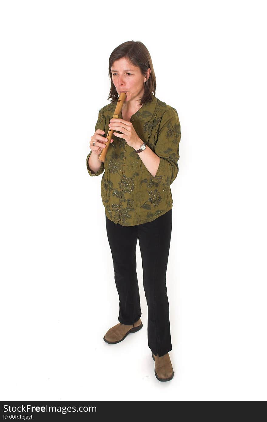 Mid-age woman playing flute