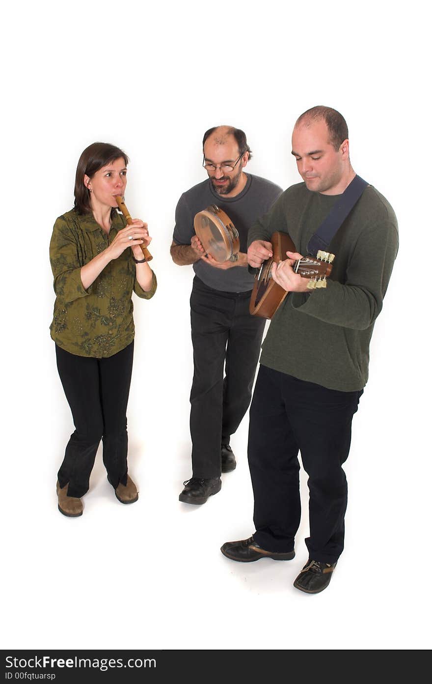 Band playing celtic music over white background