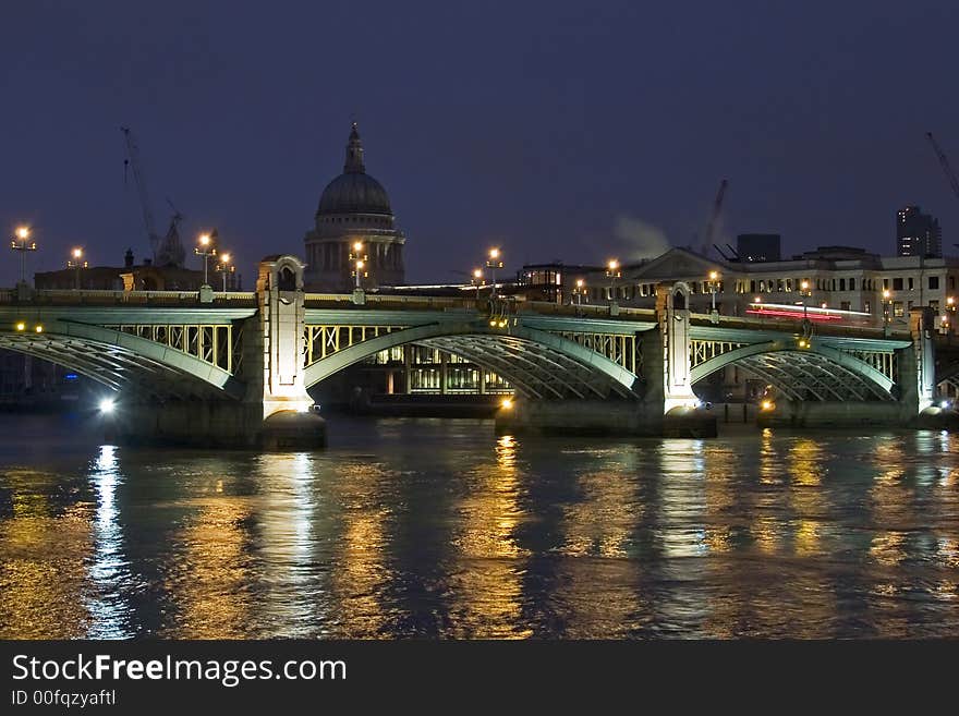 Night view of the Thames near the St.Paul's Cathedral. Night view of the Thames near the St.Paul's Cathedral