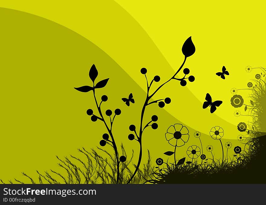 Yellow meadow abstract illustration and butterfly vector . Yellow meadow abstract illustration and butterfly vector