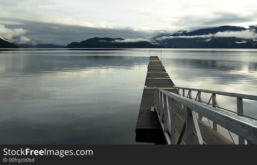 Early morning view of the wharf at Harrison Lake, British Columbia. Early morning view of the wharf at Harrison Lake, British Columbia