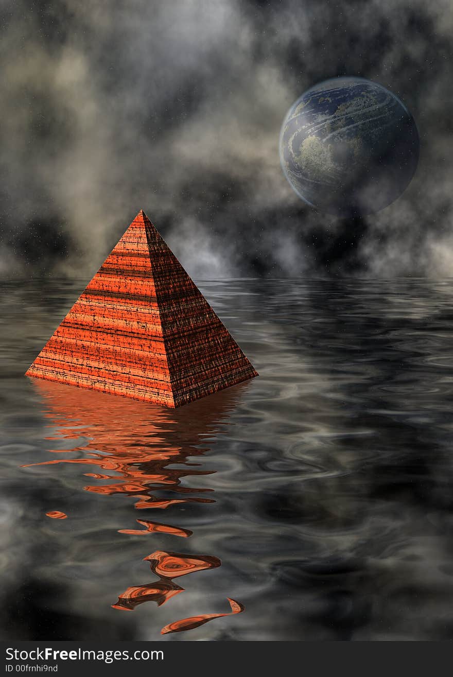 Pyramid in a watery landscape. Pyramid in a watery landscape