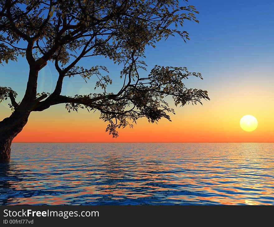 Old tree at a ocean beach - digital artwork.