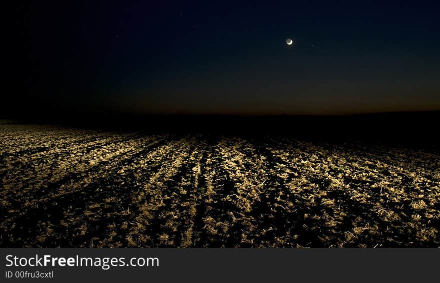 Ground with moon, shoot after sunset. Ground with moon, shoot after sunset