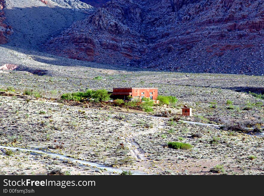 An alone adobe house in Red Rock Canyon Nevada