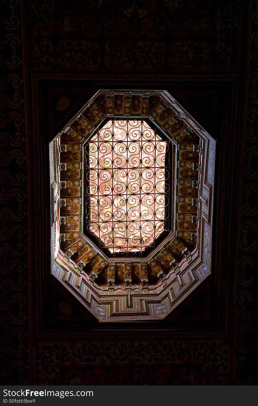 Light form a roof in A palace in Marrakech