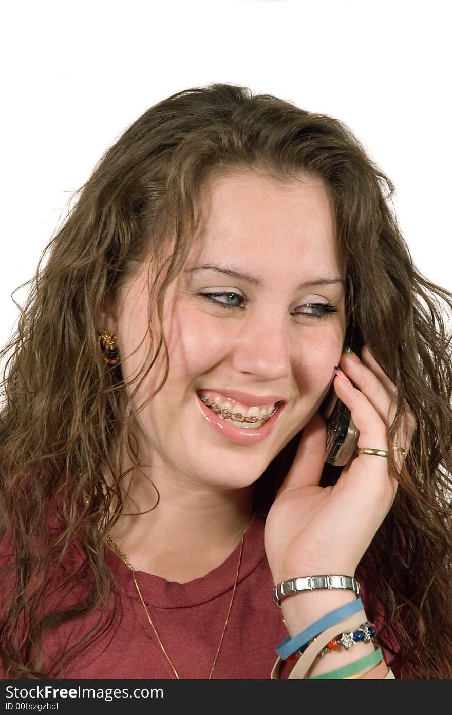 Caucasian Teenage girl on cell phone and isolated on white. Caucasian Teenage girl on cell phone and isolated on white