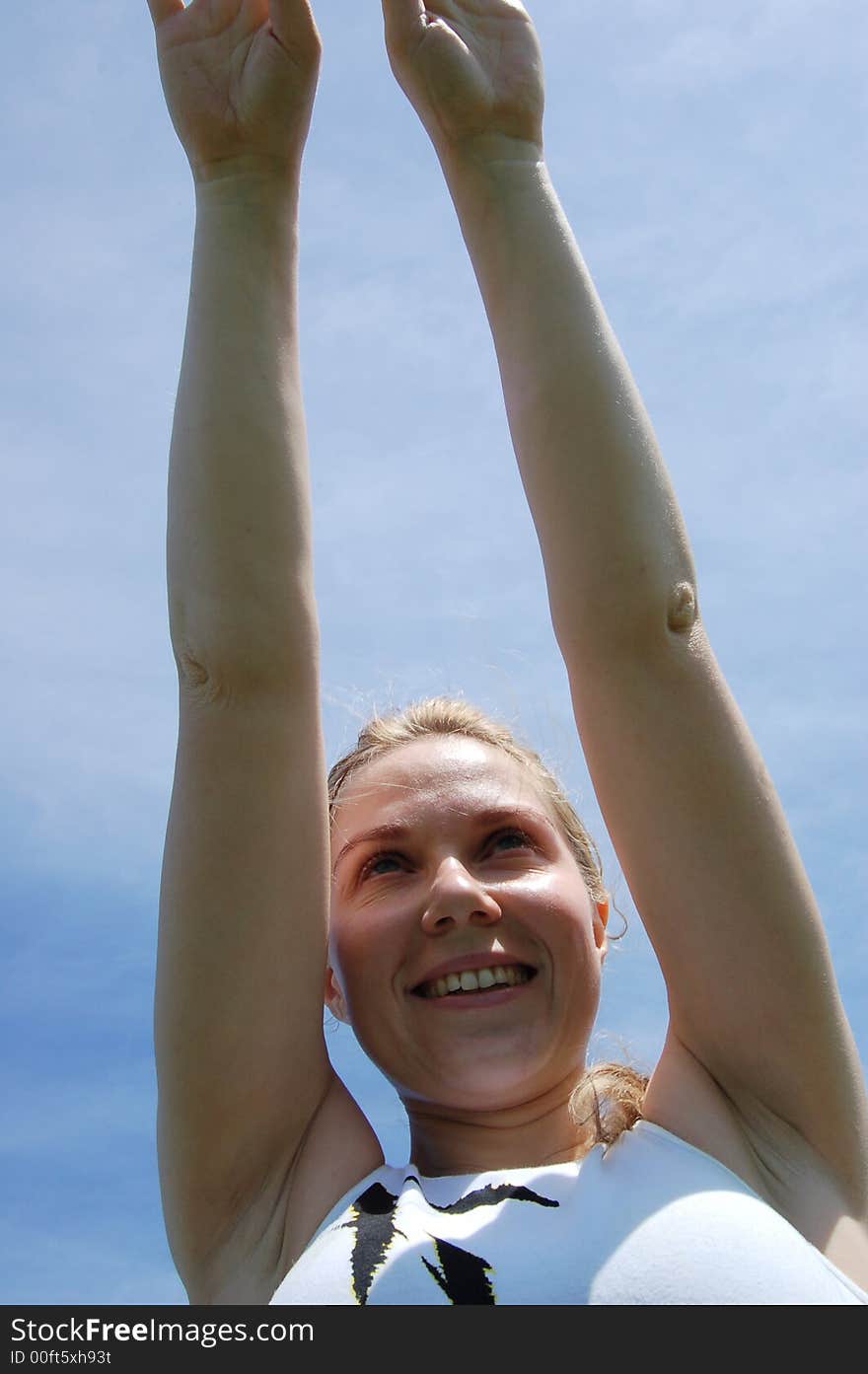 Girl with her hand up. Girl with her hand up