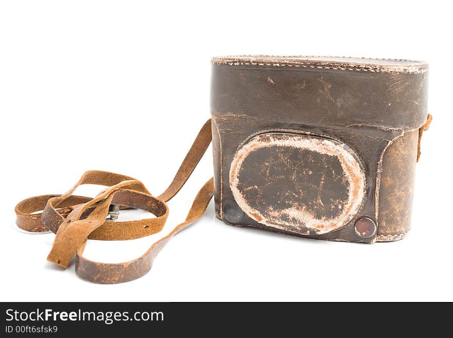 Old photo camera case, isolated on white. Old photo camera case, isolated on white