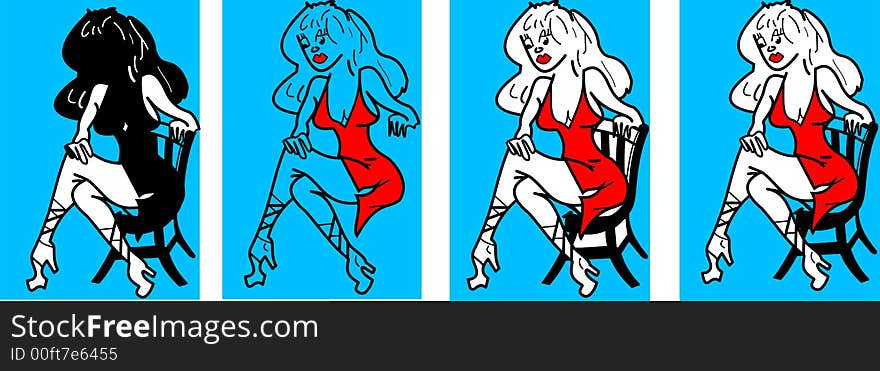 The girl in a red dress.Vector-Illustrator.