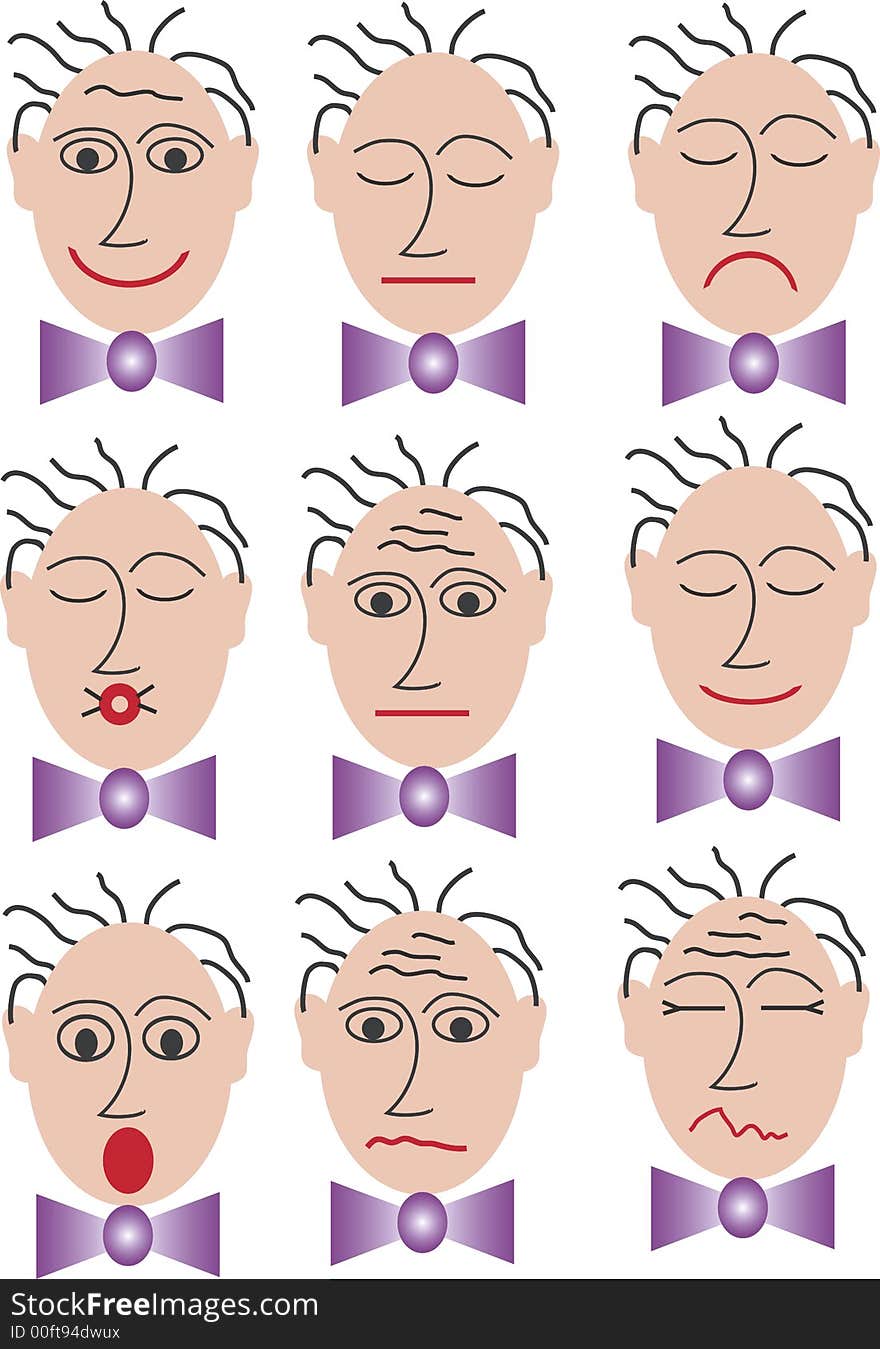 One face with 9 different mimics. This file is also available as Illustrator-6-EPS-File. One face with 9 different mimics. This file is also available as Illustrator-6-EPS-File