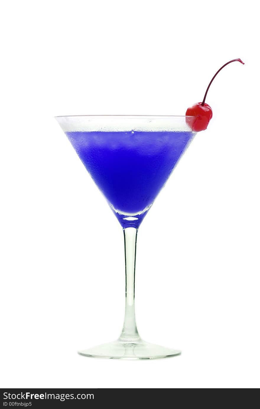 Colorful alcoholic cocktail in a martini glass against white background. Colorful alcoholic cocktail in a martini glass against white background