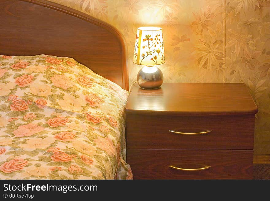 Bed and lamp, night, interior