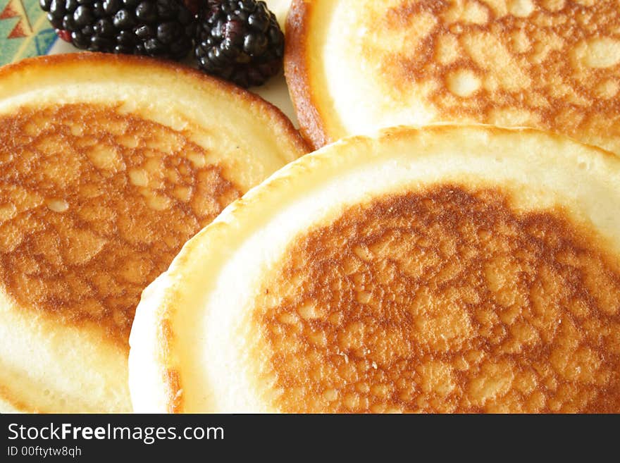 Three baked pancakes for breakfast. Three baked pancakes for breakfast