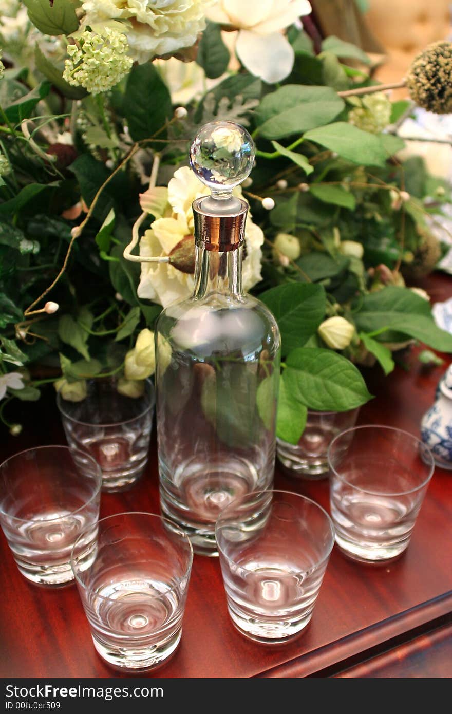 Crystal set of drink cups on table. Crystal set of drink cups on table