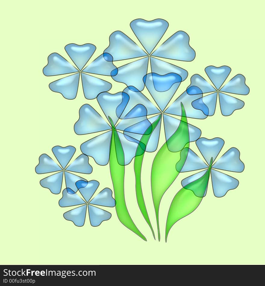 Flowers and leaves bouquet  on green background. Flowers and leaves bouquet  on green background