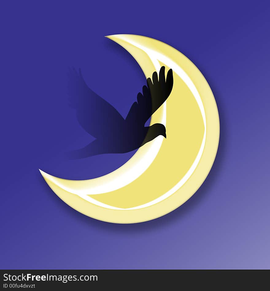 Bird Silhouette on half moon