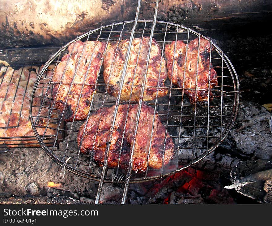 Barbecue on embers