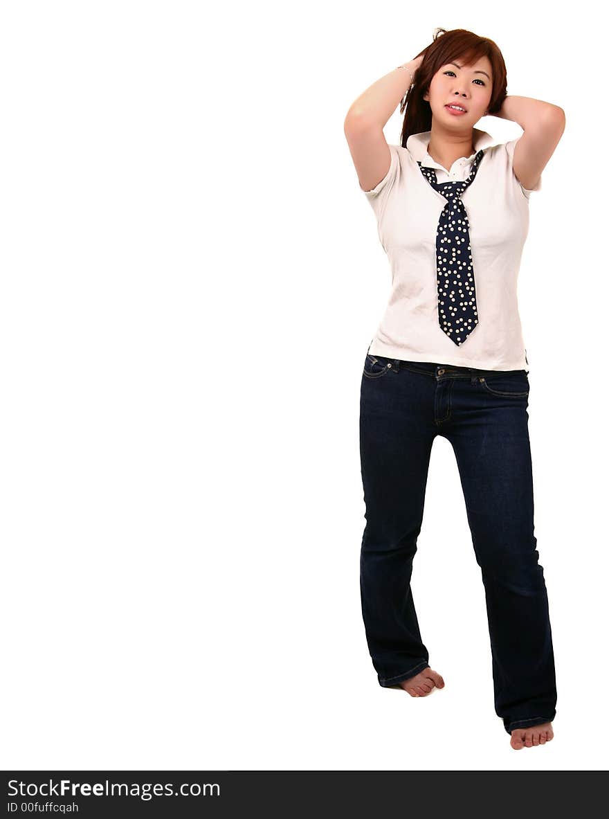 Isolated asian girl holding her head with both hand. Isolated asian girl holding her head with both hand