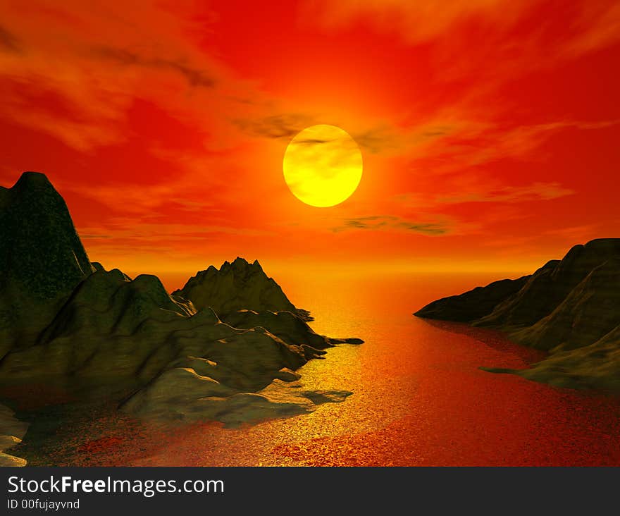 Beautiful sunset and moutain - computer generated image