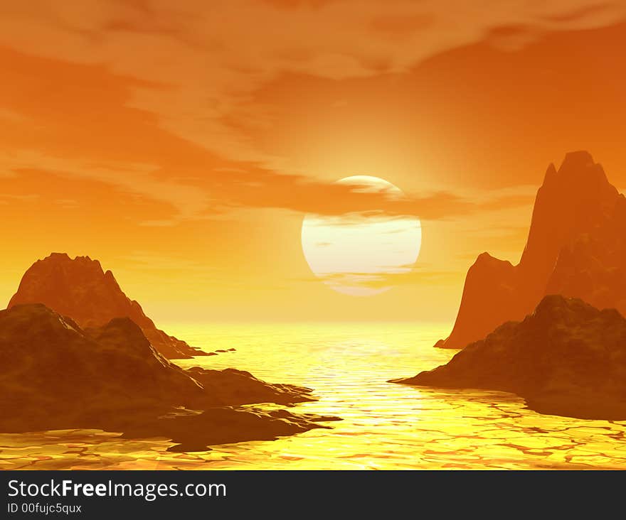 Beautiful sunset and moutain - computer generated image