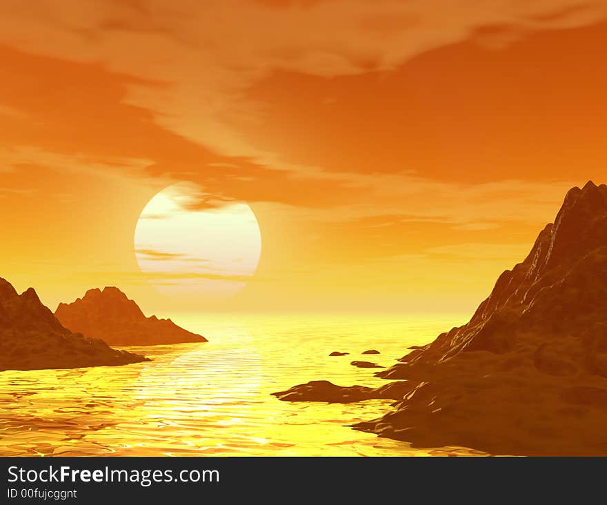 Beautiful sunset and moutain - computer generated image