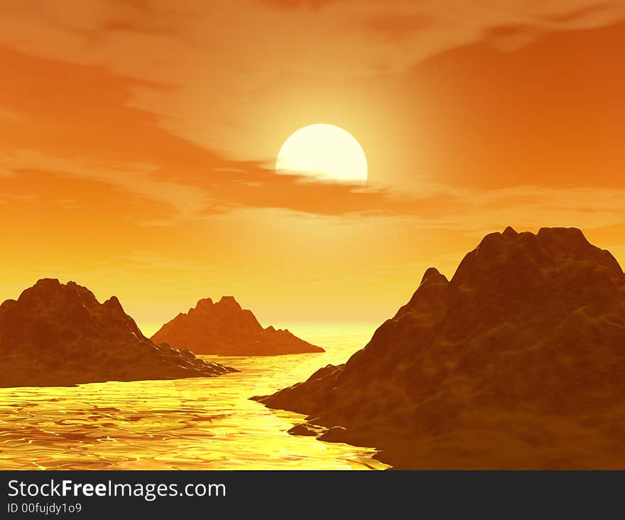 Beautiful sunset and moutain - computer generated image