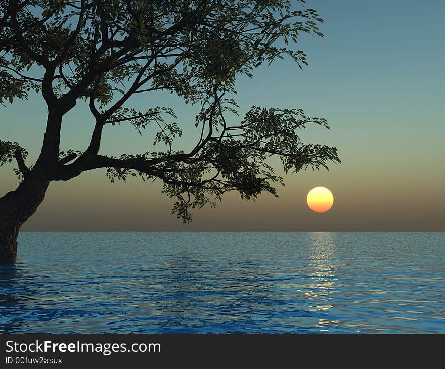 Old tree at a ocean beach - digital artwork.