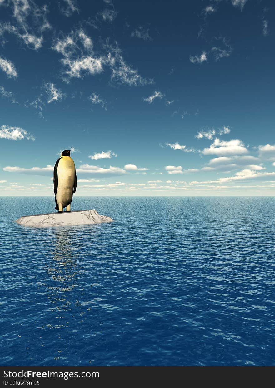 Antarctic penguin on ice - 3d scene