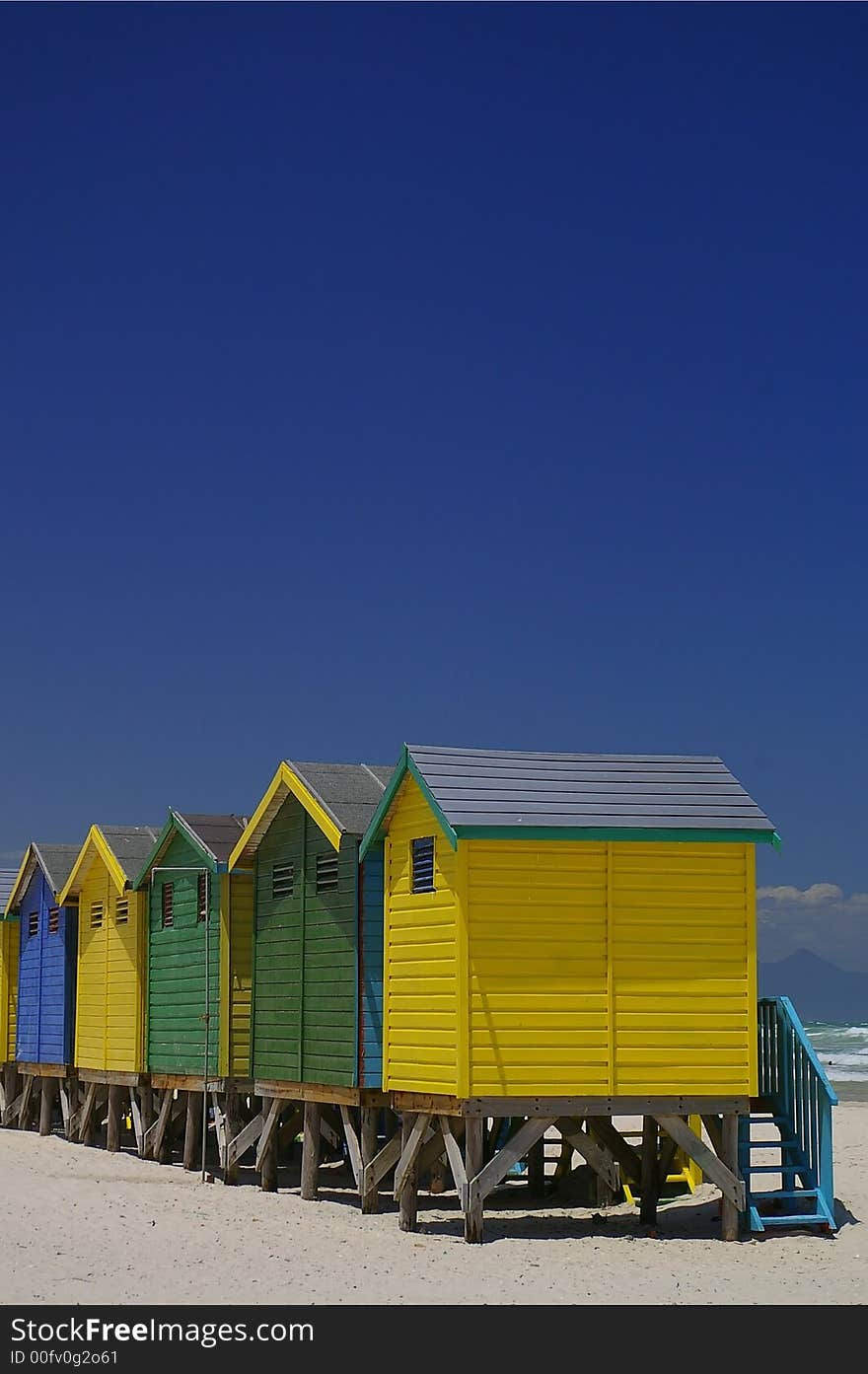 Beachfront huts on beach in Cape Town South Africa