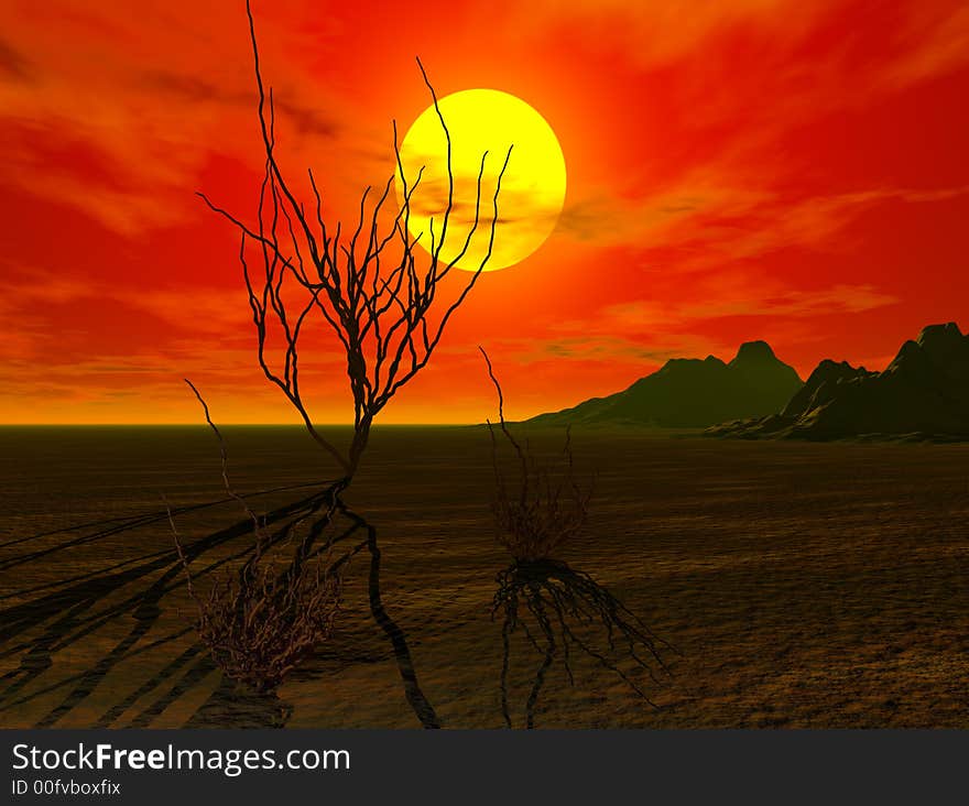 Beautiful sunset and moutain - computer generated image